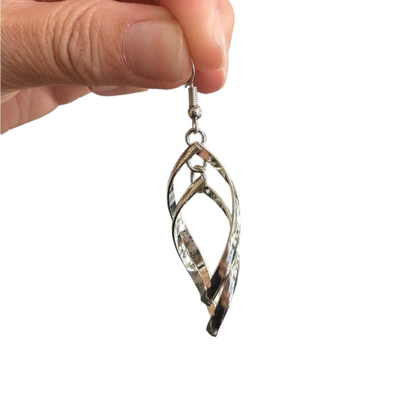Shiny Silver Twisted Drop Earrings - Picture 4 of 5